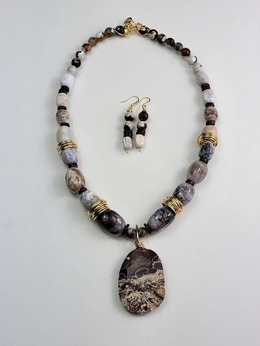 Gray jasper beaded necklace set.