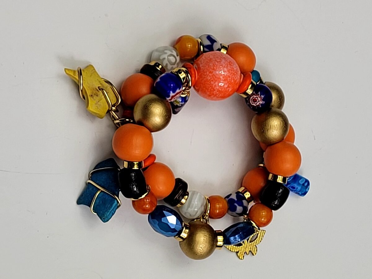 Orange and gold charm bracelet.